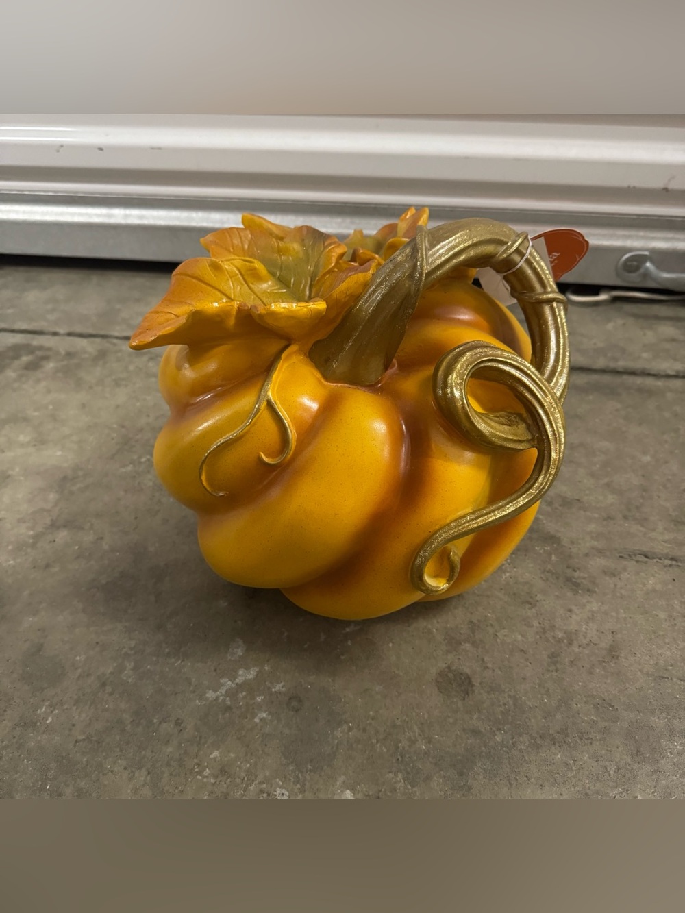 Martha Stewart Golden Yellow Pumpkin Figurine with Metallic Gold Stem